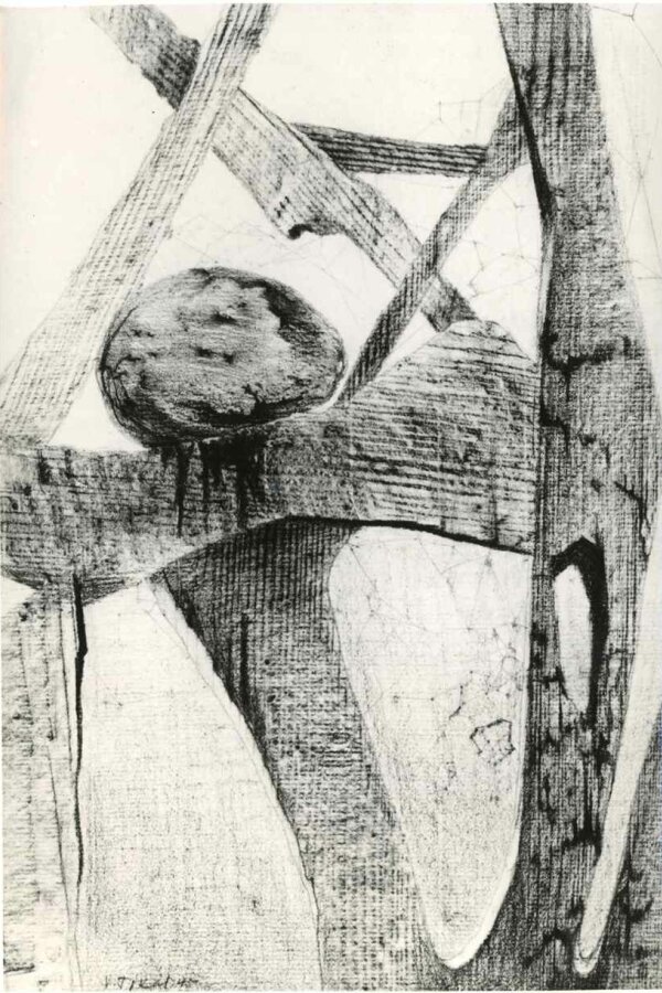 Zima, frotáž, 1945, Foto: Karel Kuklík, Praha 2, Rybalkova 10